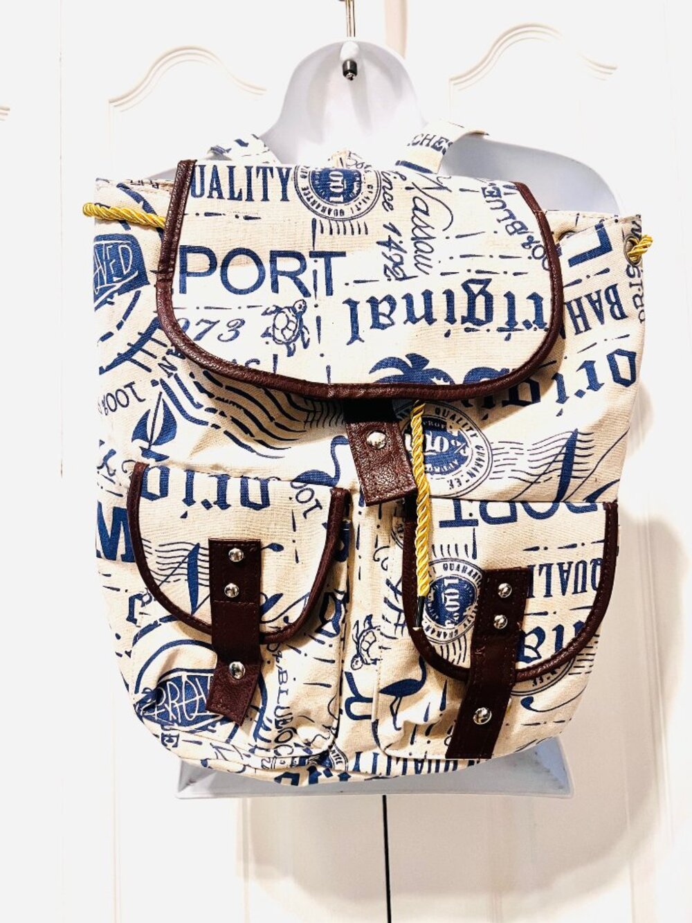 Bahamas-NWOT-Freeport, Nassau Backpack-Travel Canvas Roomy Nautical-Rope-Vavacti